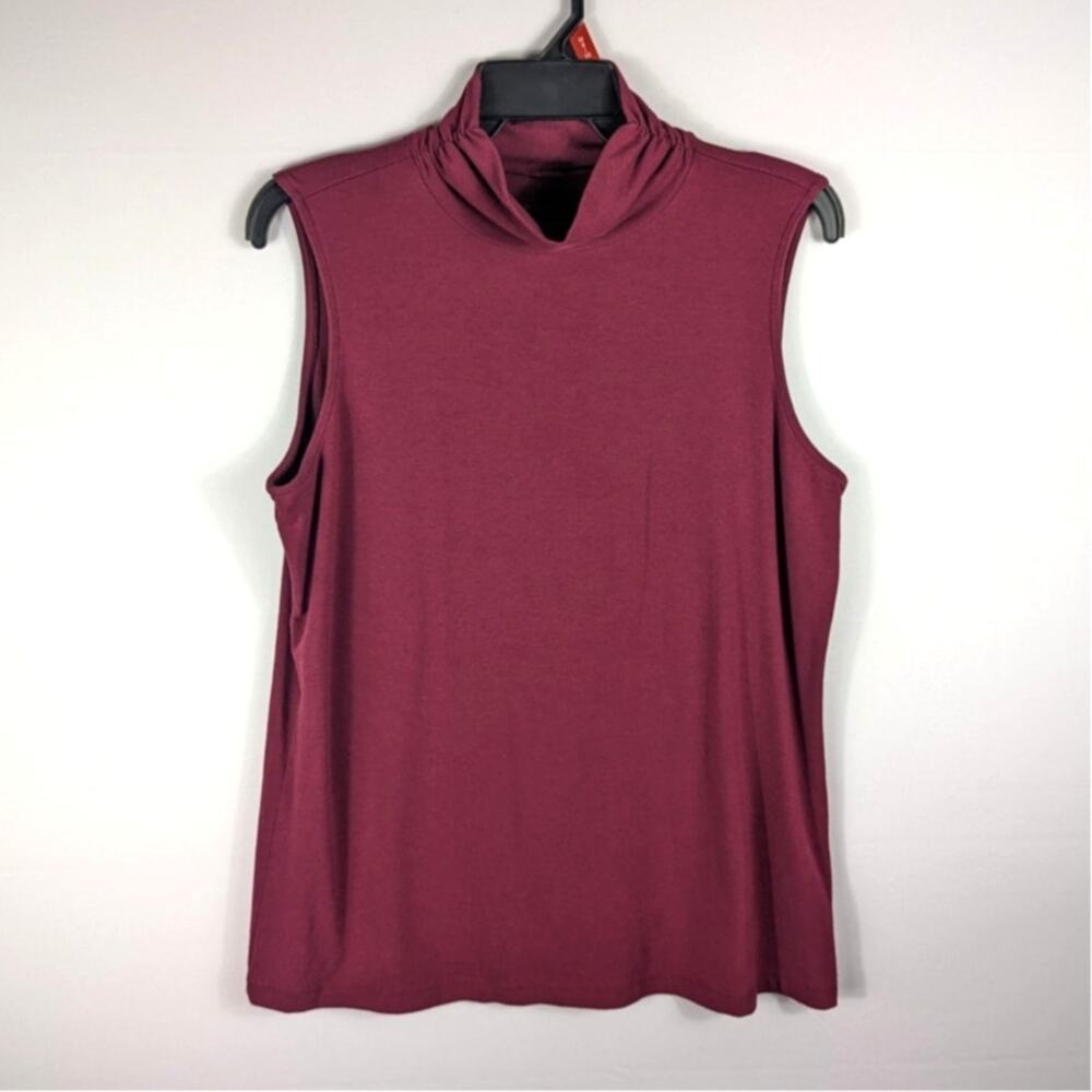 Christopher & Banks Women’s Large Sleeveless Mock Neck Burgundy Rayon Blend Top